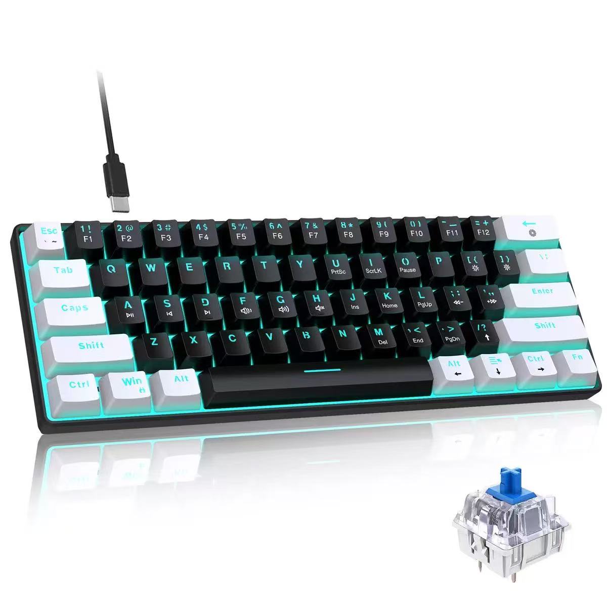 Gaming Keyboard Blue Switches - 60 % mechanische Tastatur, Gaming-Tastatur mit