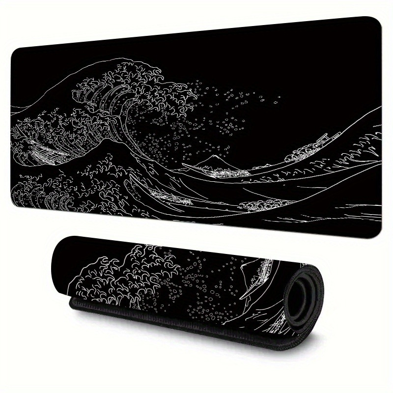 Gaming Keyboard Typewriter - Schwarz-weißes Gaming-Mauspad „The Great Wave“, japanischer