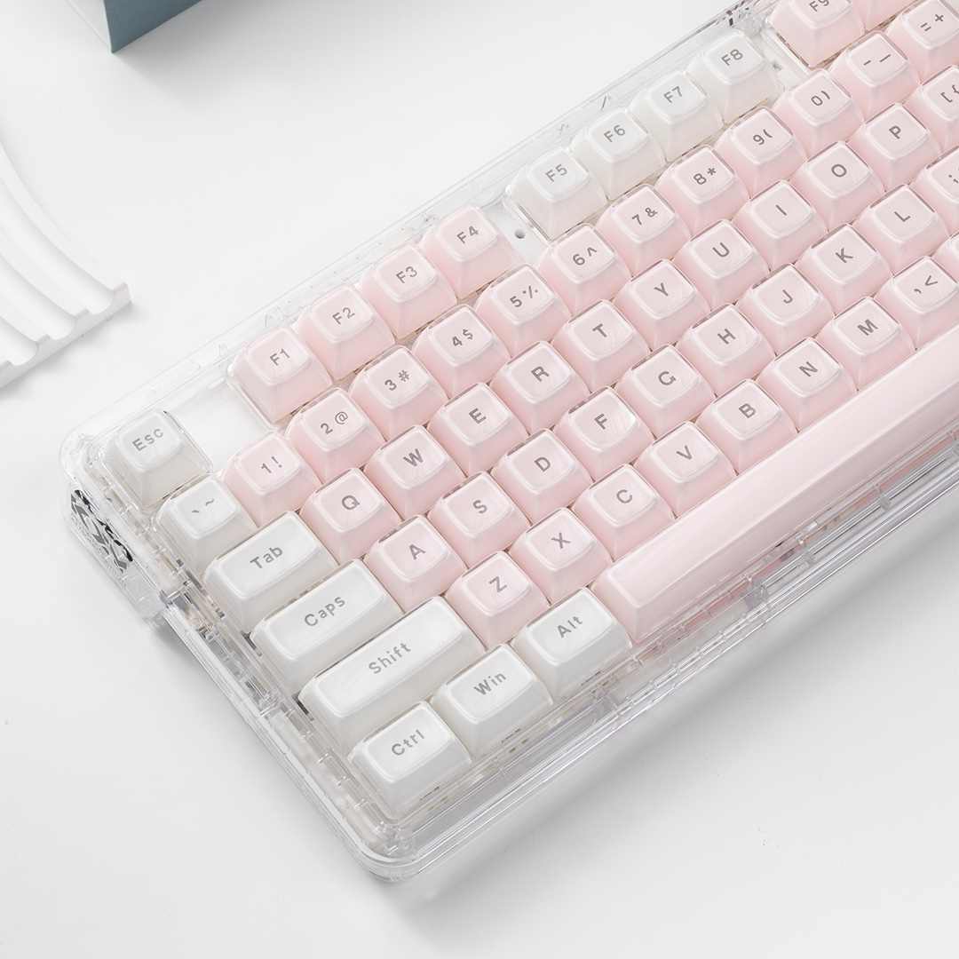 Keyboard Gaming Transparent - Kristallklare Tastenkappen Rosa Weiß MDA-Profil PC