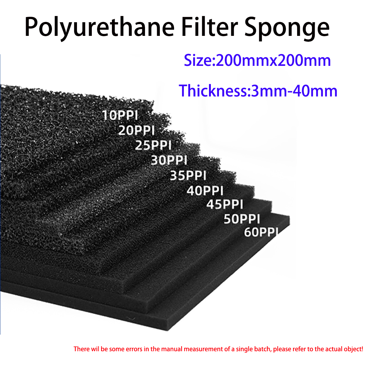 Polyurethane Foam Sheet - 200x200mm Staubdichter Flammhemmender Filterschwamm Polyurethan-Filterwatte Dicke