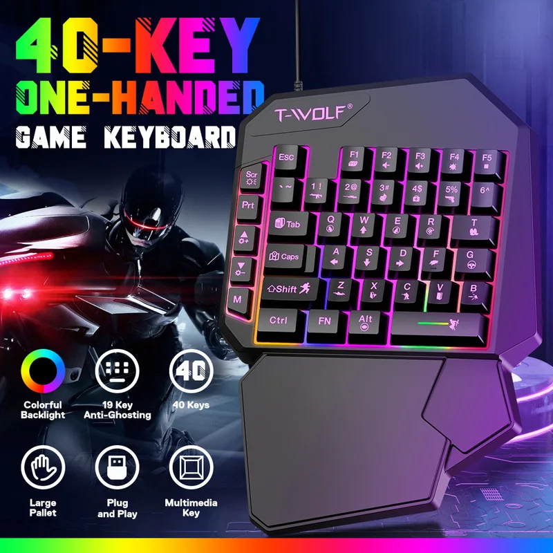 Gaming Keyboard 1 Hand - 5-in-1-Set, 35 Tasten, einhändige Mini-Gaming-Tastatur, USB,