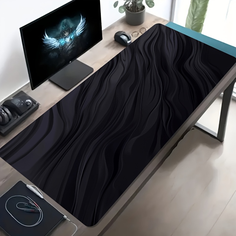 Gaming Keyboard Typewriter - Schwarzes Flüssigwellen-Gaming-Mauspad, Minimalistischer Dunkler Marmor-Textur-Druck Rutschfeste
