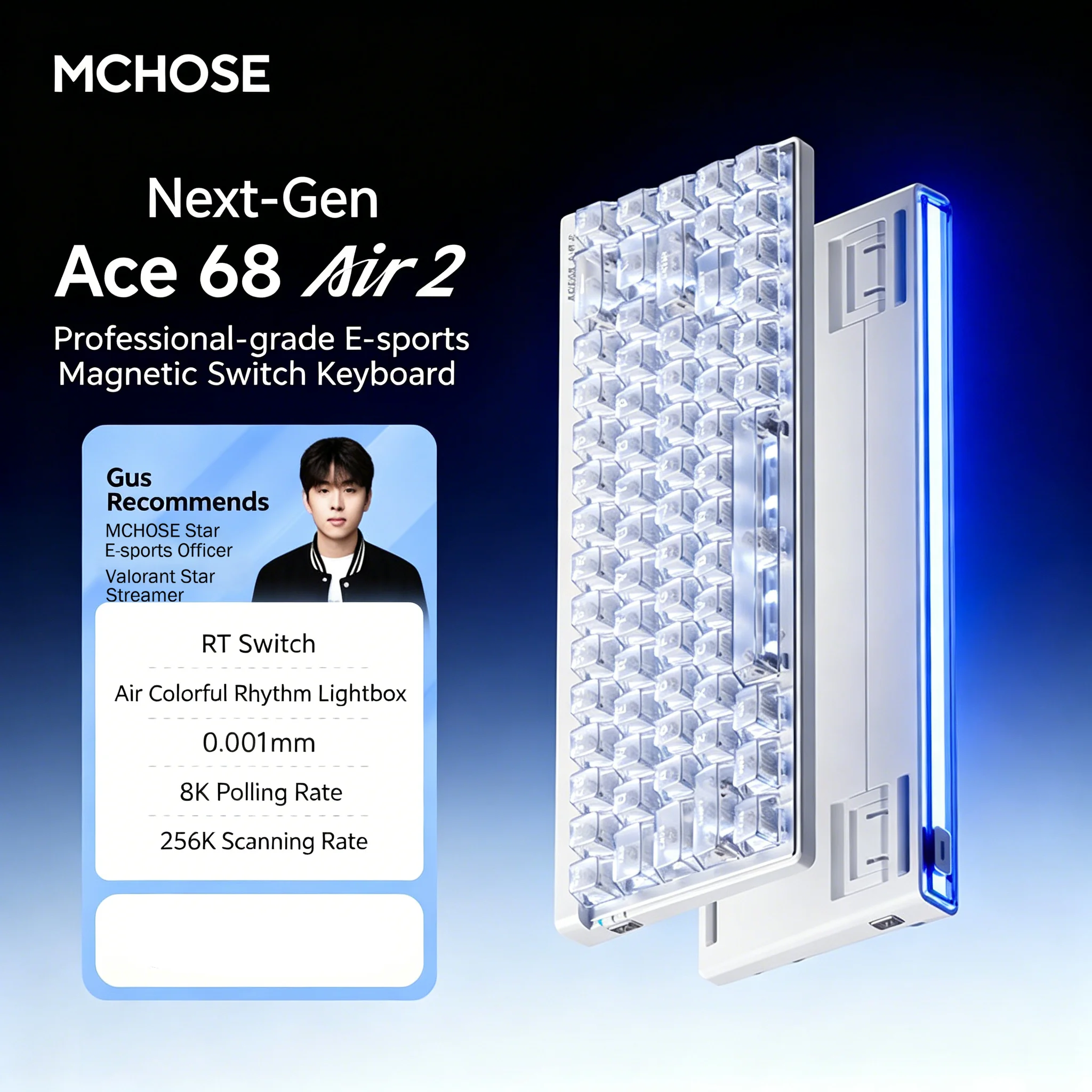 Keyboard Gaming Transparent - MCHOSE Ace68 Air V2 Magnetische Gaming-Tastatur